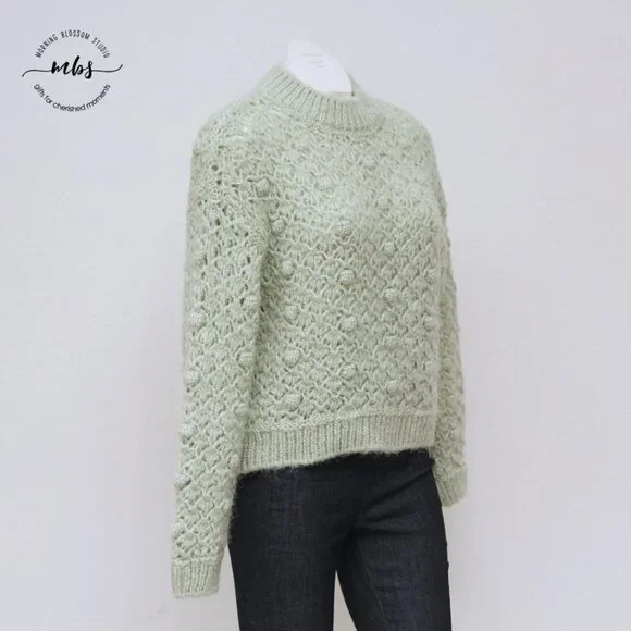 Mango Openwork‎ Cable Knit Cropped Sweater Green Women Size S - Picture 4 of 14